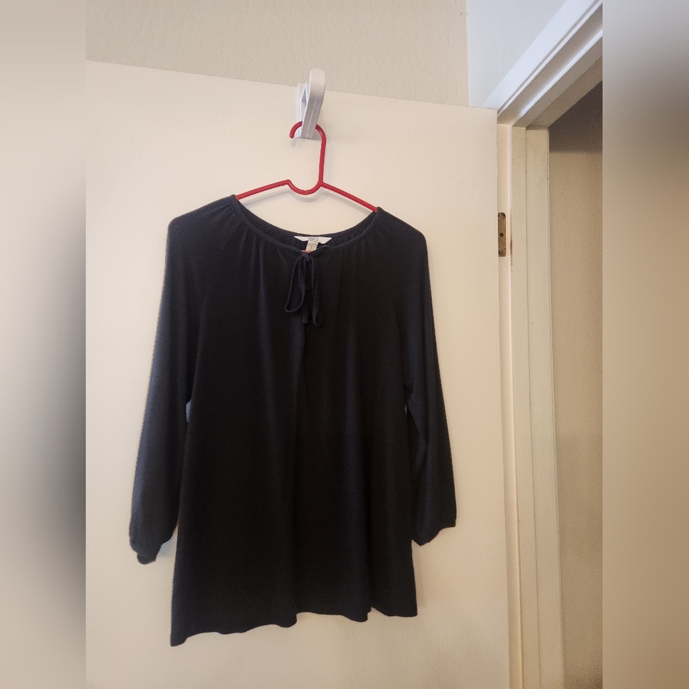 croft & barrow Black Tie-Neck 3/4 Sleeve Tunic